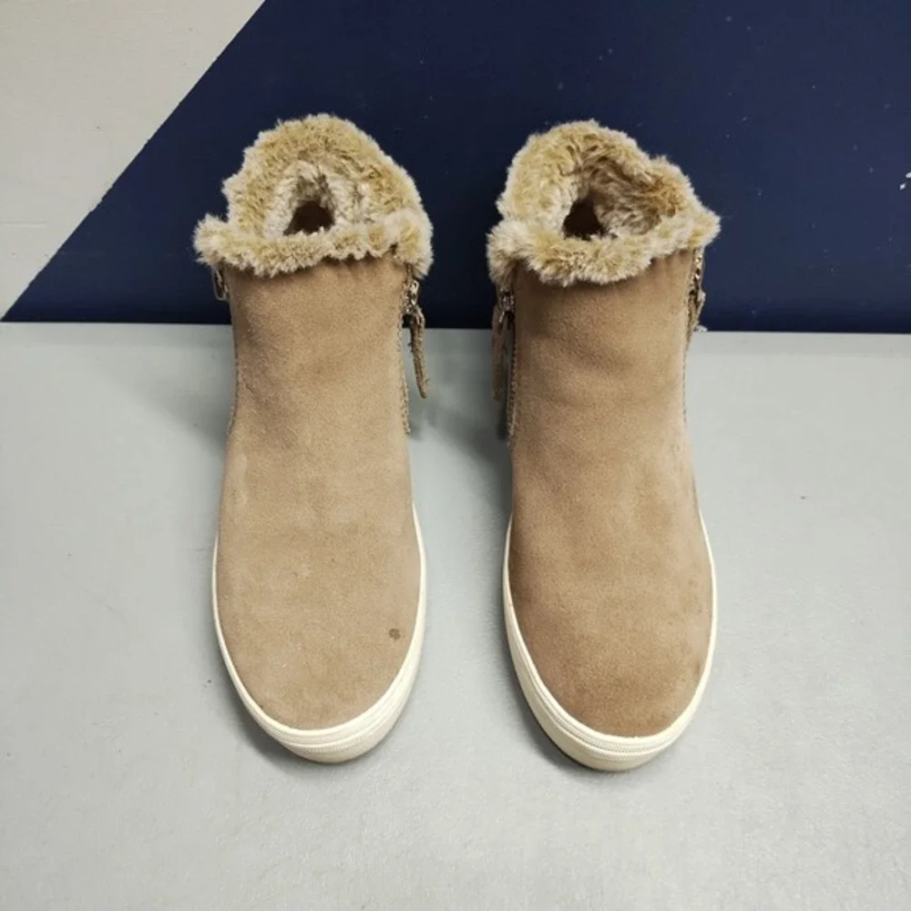 Dolce Vita Sneakers Womens US 6M Brown White Leather Side‎ Zip Faux Fur High Top